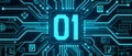 Digital Circuit Board with Glowing 01 Code Royalty Free Stock Photo