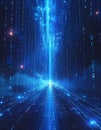 Futuristic Blue Digital Data Stream with Binary Code and Glowing Particles, AI-Generated Royalty Free Stock Photo