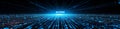 A futuristic blue digital grid serves as the background, complete with a network tech wallpaper banner, all presented in a 3D Royalty Free Stock Photo