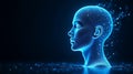 Futuristic blue digital human head emerging from data streams symbolizing artificial intelligence and innovation Royalty Free Stock Photo