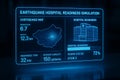 Futuristic blue digital interface displays earthquake hospital readiness simulation data digital display Royalty Free Stock Photo