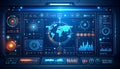 Futuristic blue digital interface with map and data Royalty Free Stock Photo