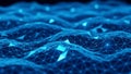 Futuristic blue digital network grid with glowing nodes and triangular connections representing data Royalty Free Stock Photo