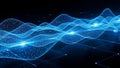 Futuristic Blue Digital Network Grid with Glowing Nodes and Waves technology Royalty Free Stock Photo