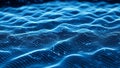 Futuristic blue digital network grid with glowing particles and waves Royalty Free Stock Photo