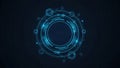 Futuristic Blue Digital Technology Circle with Glowing Light Particles on Dark Background Royalty Free Stock Photo