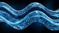 Futuristic blue digital wave with circuit board patterns and stars Royalty Free Stock Photo