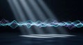 Futuristic blue digital waveform illuminated by dramatic light beams new technology concept Royalty Free Stock Photo
