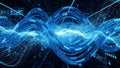 Futuristic blue digital waves and data streams in a dark technological environment Royalty Free Stock Photo