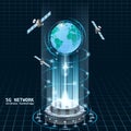 Futuristic blue earth, portal, hologram, 5G Network global internet technology. Satellites, Earth