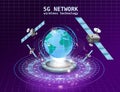 Futuristic blue earth, portal, hologram, 5G Network global internet technology. Satellites, Earth