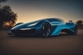 Futuristic blue electric aerodynamic car