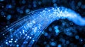 Futuristic Blue Fiber Optic Wires Streaming Light in Dark Technology Background Royalty Free Stock Photo