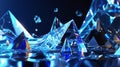 Futuristic Blue Glass Crystal Geometry Abstract Background, 3D Shiny Prism Shapes and Reflective Liquid Surface Technology Design Royalty Free Stock Photo
