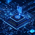 Abstract Digital Processor Circuit Board Technology Blue Glow Futuristic Innovation 3d chip data cyber future