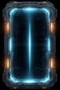 Futuristic blue glowing technological frame with intricate details and vibrant lights Royalty Free Stock Photo