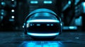 Futuristic Blue Glowing VR Headset in Dark Setting Royalty Free Stock Photo