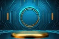 Futuristic Blue and Gold Product Display Platform. Royalty Free Stock Photo