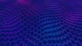 Futuristic blue hexagon background. Futuristic honeycomb concept. Wave of particles. 3D rendering. Data technology background