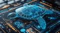 Futuristic Blue Holographic Turtle in Digital Space, Modern Technology and Innovation Concept Royalty Free Stock Photo