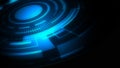 Futuristic blue HUD interface with glowing concentric circles and digital data visualization elements on dark background for high Royalty Free Stock Photo