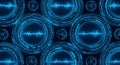 Futuristic Blue HUD Interface with Oscillating Waveforms and Circular Elements Royalty Free Stock Photo