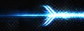 Futuristic blue light arrow in motion with speed effect on dark grid background Royalty Free Stock Photo