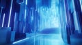 Futuristic blue light corridor with steps leading upwards Royalty Free Stock Photo