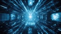 Futuristic blue light tunnel transporting data and technology Royalty Free Stock Photo