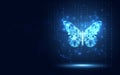 Futuristic blue lowpoly Butterfly abstract technology background. Artificial intelligence digital transformation and big data Royalty Free Stock Photo