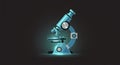 A futuristic blue microscope with a white glass lens isolated on a black background in a digital illustration Royalty Free Stock Photo