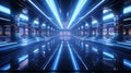 Futuristic blue neon spaceship corridor sci-fi. Generative AI. Royalty Free Stock Photo