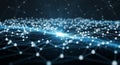 Futuristic blue network with glowing central node on dark background digital art Royalty Free Stock Photo