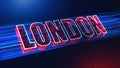 Futuristic Blue Red London 3D Perspective Text With Dotted Lines Particle Breeze Effect And Glitter Dust Light Flare