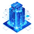 Futuristic blue server towers with network lines, digital abstract data center concept Royalty Free Stock Photo