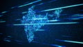 Futuristic Blue Shinny Binary Digital Number Mosaic Grid Map Of India Perspective ViewLight Streaks