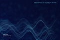 Futuristic blue tech background featuring layered wave surfaces made of particles and glowing points. Vector. Digital flow concept Royalty Free Stock Photo