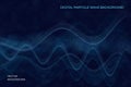 Futuristic blue tech background featuring layered wave surfaces made of particles and glowing points. Vector. Digital flow concept Royalty Free Stock Photo
