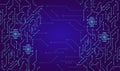 Futuristic blue technology background with glowing blue circuit lines and microchip elements, digital network structure design Royalty Free Stock Photo