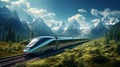 Futuristic Blue Train On Tracks: Hyperrealistic Animal Illustrations In Emerald And Silver