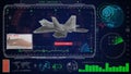 Futuristic blue virtual graphic touch user interface HUD. Jet f 22 airplane. Royalty Free Stock Photo