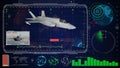 Futuristic blue virtual graphic touch user interface HUD. Jet f 22 airplane. Royalty Free Stock Photo