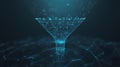 Futuristic Blue Wireframe Data Funnel - Abstract Tech & Information Processing Royalty Free Stock Photo