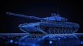 Futuristic blue wireframe tank on reflective surface in dark environment Royalty Free Stock Photo