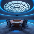 Futuristic Boardroom with Round Table and Domed Skylight phoenix image Royalty Free Stock Photo