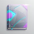 Futuristic book design with a metallic cover featuring angular geometric patterns in Royalty Free Stock Photo