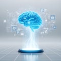Futuristic brain hologram with digital interface elements floating in a high-tech environment Royalty Free Stock Photo