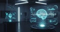 Futuristic Brain Hologram Display in Dark Technology Laboratory Royalty Free Stock Photo