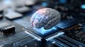 Futuristic brain interface on circuit board representing artificial intelligence and technology Royalty Free Stock Photo