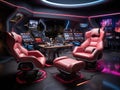 Futuristic break room with gaming and VR